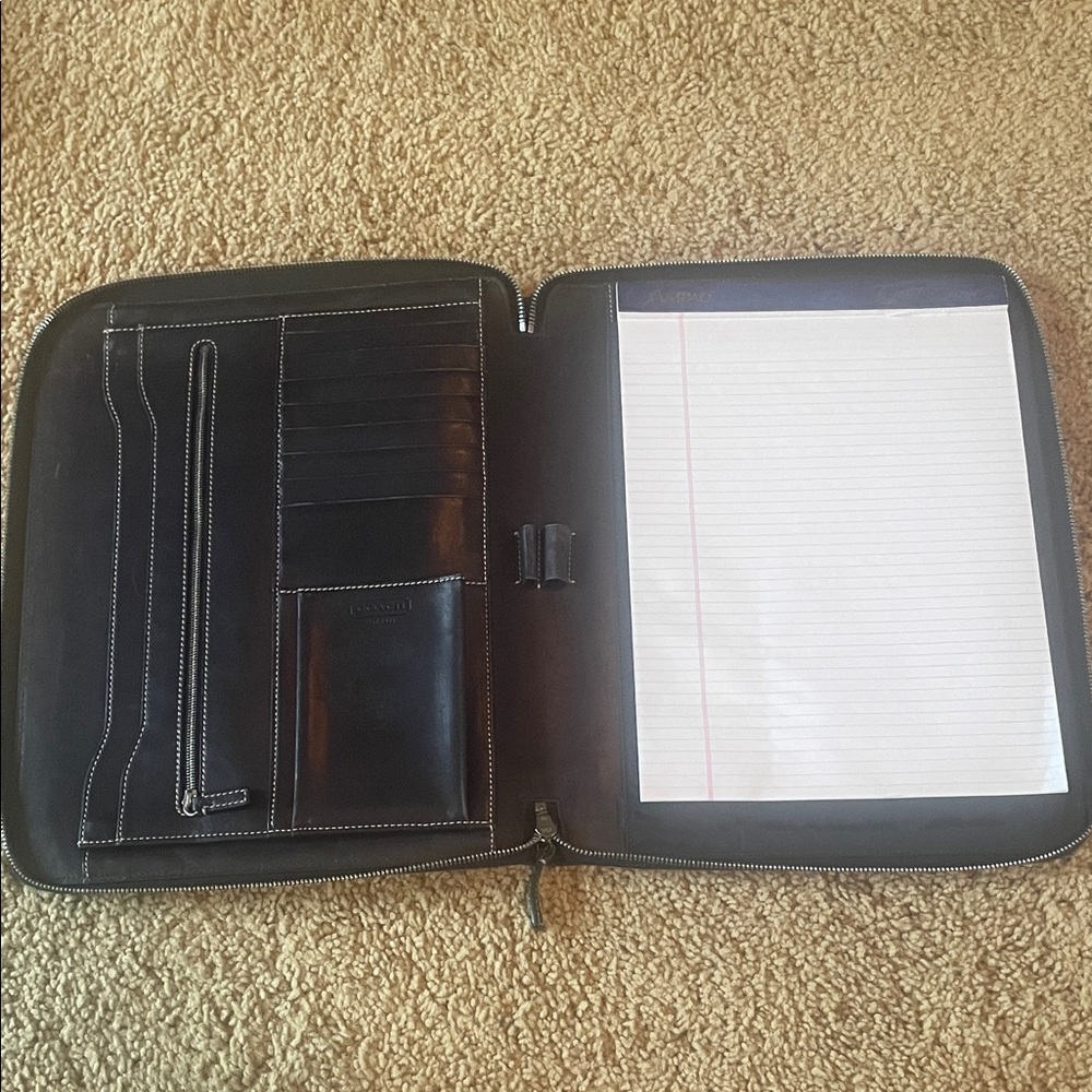 Coach Black Leather Portfolio Case in distressed used condition